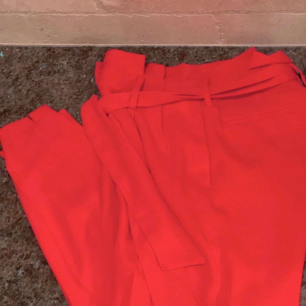 Boden Melina Paper Bag Waist Crop Red Pants - Picture 9 of 14